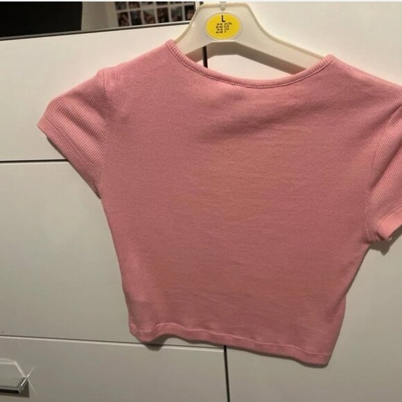 H&M Pink Ribbed Cropped T-Shirt – Size S - Picture 3 of 3